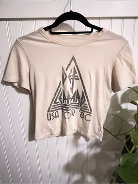 Cream Short-Sleeve Graphic Crop Tee - Band Tour Design